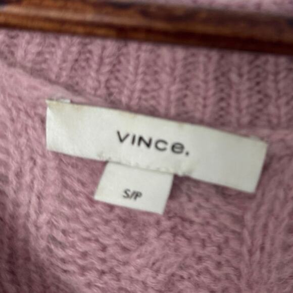 Vince Lilac Alpaca Wool Cable Knit Sweater S/P – Soft Cozy V-Neck Pullover - Picture 3 of 8